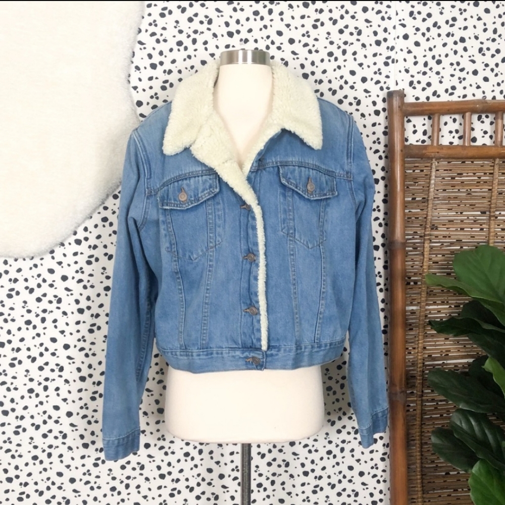 ASOS Curve | Sherpa Trimmed Cropped Denim Blue Jean Plus Size Jacket 18